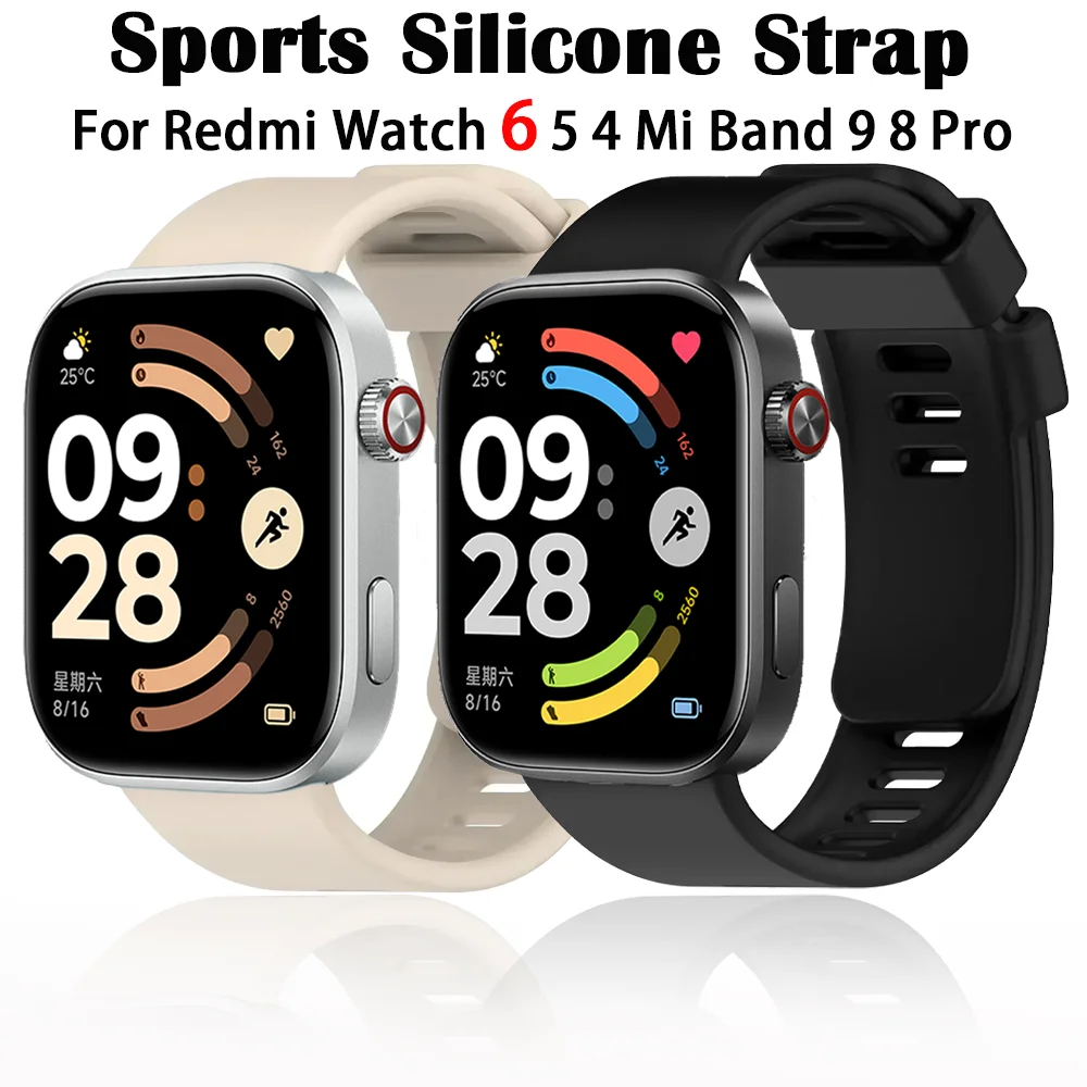 Sport-Silikonarmband für Xiaomi Mi Band 9 8 Pro Atmungsaktives Ersatz-Armband für Redmi Watch 6 5 4 Correa Zubehör
