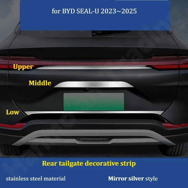 for BYD SEAL-U 2023~2025 Rear tailgate decorative strip/stainless steel trunk decorative sticker/exterior decorative accessories