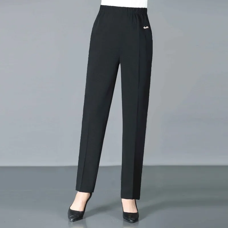 

High-waist Elastic Mom Pants Solid Color Large Size Middle-aged Elderly Pants for Women Middle-aged Elderly New Casual Pants