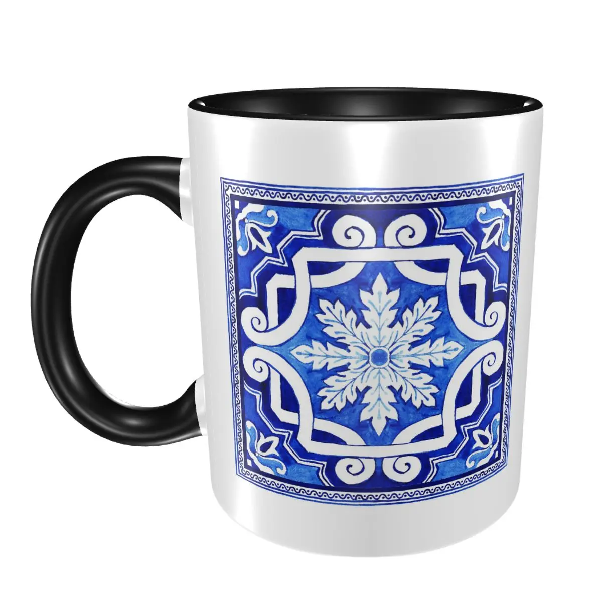 Azulejo Portuguese Tile Watercolor Artwork Mug Funny Ceramic Coffee Cups Tea Mugs Milk Cup Drinkware Gifts for Friends