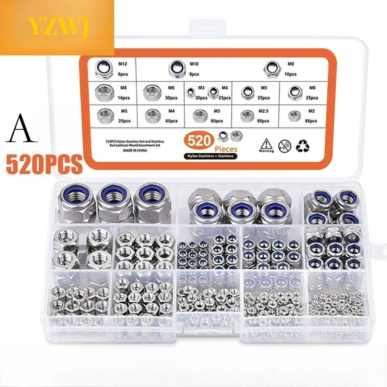 

Stainless Steel silver Black Hex Nylon Insert Lock Nut M2M2.5 M3 M4 M5 M6 M8 M10 M12 304 Self-locking Locknut Assortment Kit set