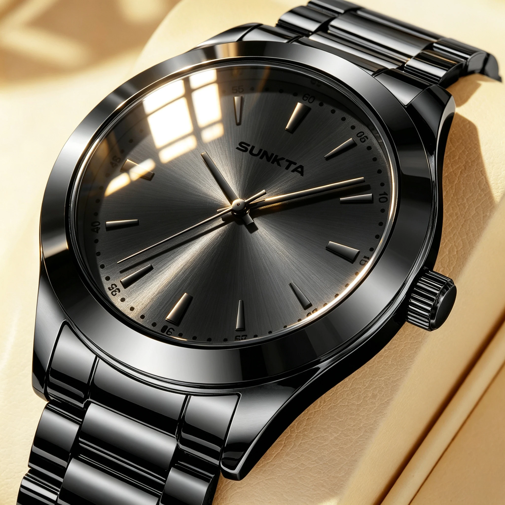 SUNKTA Luxury Men Watch 40mm Stainless Steel Quartz Fashion Business Full Black 3Bar Waterproof Sports Calendar Wristwatch reloj