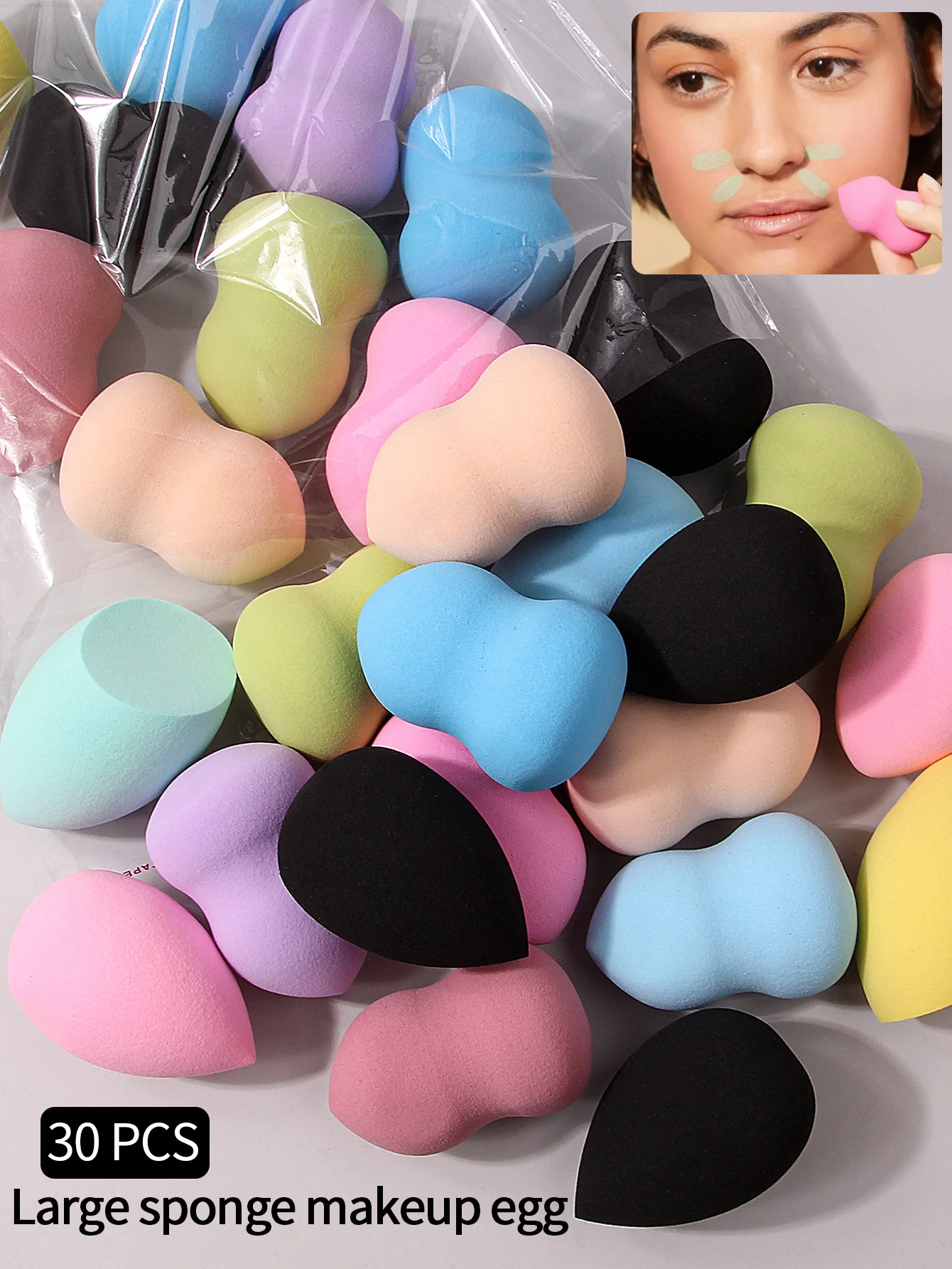 30PCS Dry/Wet Not eating flour Makeup Sponge Egg Set, Not eating flour Applicable For All Skin Types, Soft And Durable For Every