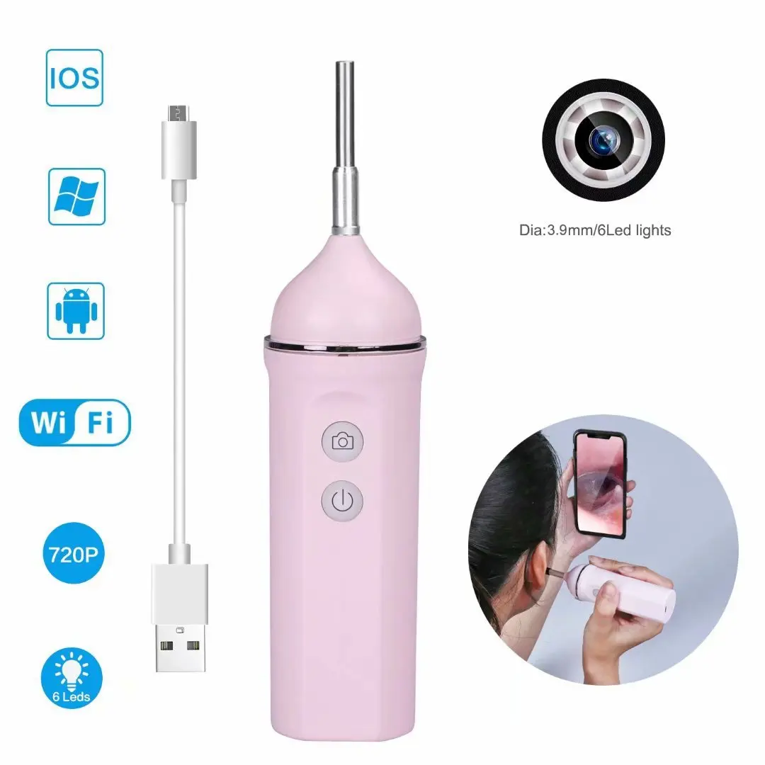 

3.9mm 2MP Wireless WIFI Earpick Endoscope CMOS Borescope Earwax Remover HD Earscope Cleaner For Ear Nose Skin Check Camera