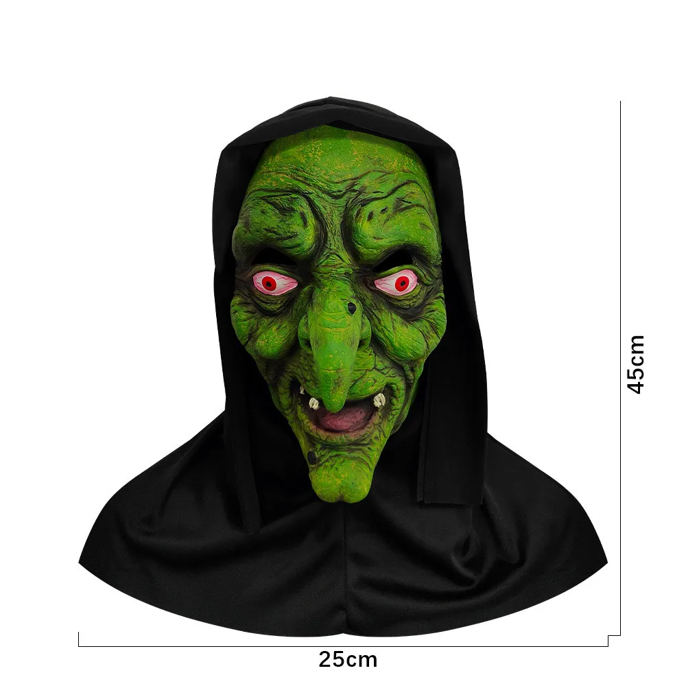 Horror-Hexengesichtsmaske, Gruselige Alte-Frau-Maske mit Zauberer-Nase, Unheimliche Latex-Halloween-Party-Kostüm-Cosplay-Requisiten – Detail 4