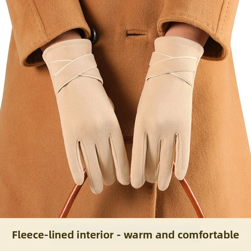 Premium Soft Warm Womens Autumn Winter German Velvet Thickened Touch Screen Windproof Cold Proof Gloves for Outdoor Sports