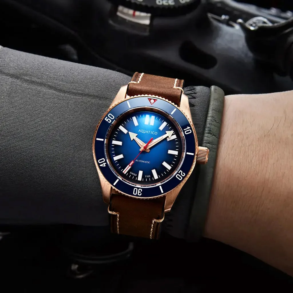 Aquatico Super Star Bronze Dive Watch Blue Dial NO DATE (SWISS Sellita sw200-1)