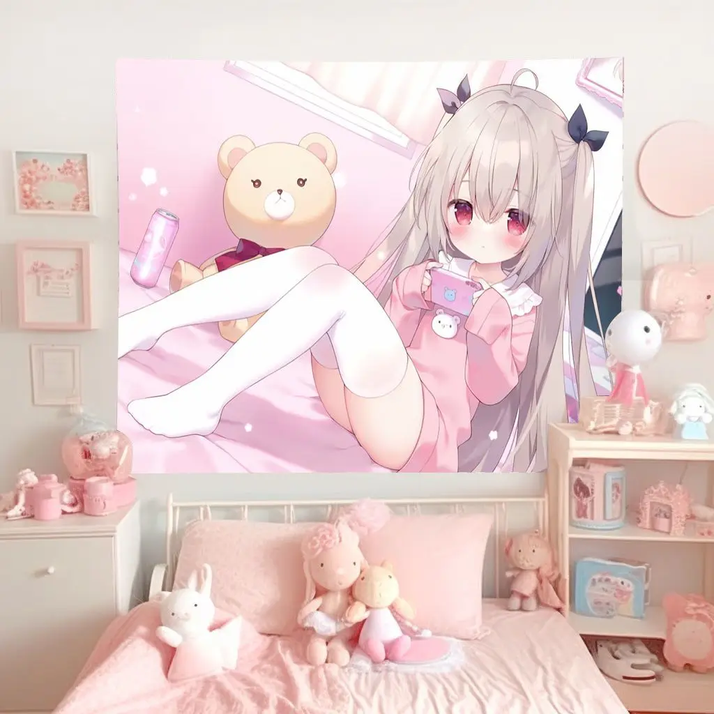 Dorm Background Tapestry, Cute Girl Hanging Cloth, Anime Wall Tapestry, Bedroom Live Stream Decoration Cloth, Tapestry Hanging f