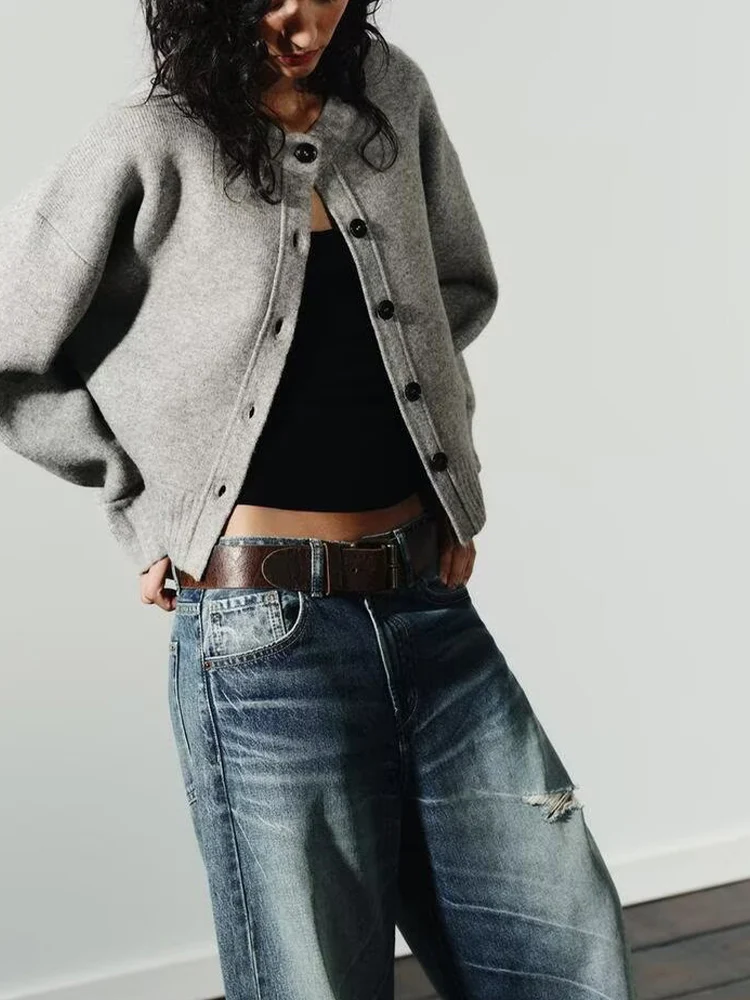 

European and American style autumn new women's clothing fashionable simple versatile single-breasted soft knitted jacket