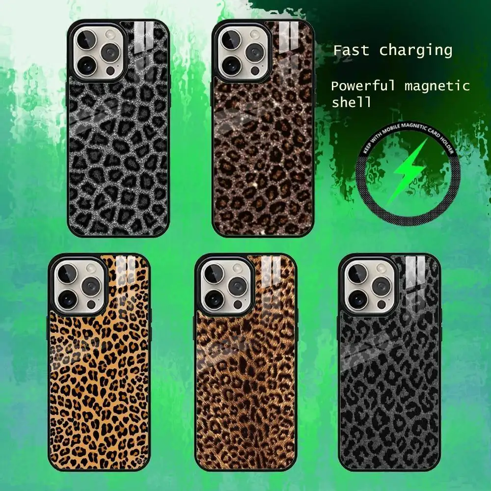 

Leopard Print Phone Case For iPhone17,16,15,14,13 Plus,Pro Max Magnetic For Magsafe Wireless Charging