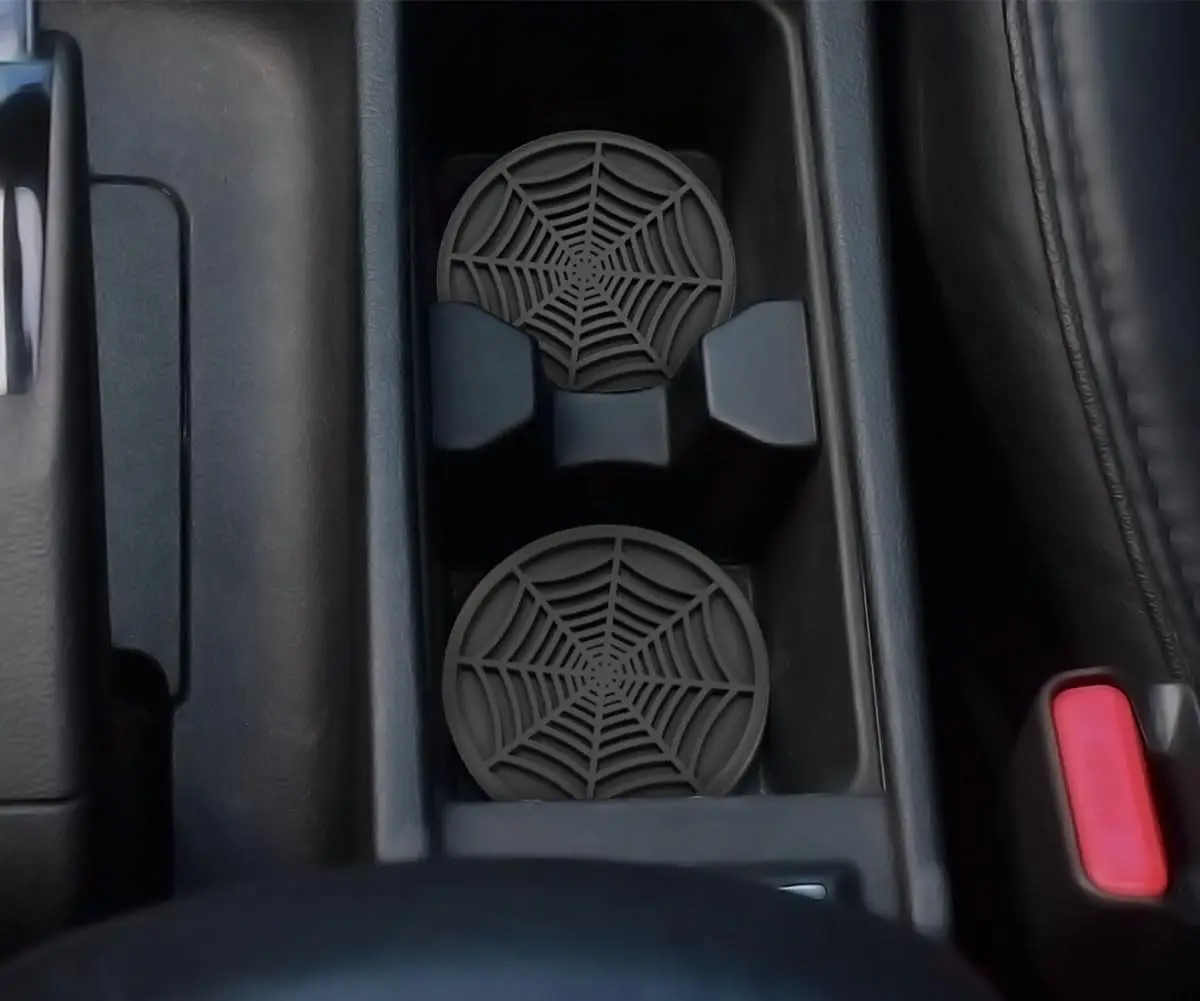 Spinnennetz-Auto-Untersetzer für Getränkehalter, lustige rutschfeste Silikoneinsätze, Untersetzer, Goth-Zubehör für Getränkehalter im Automobilbereich – Detail 2