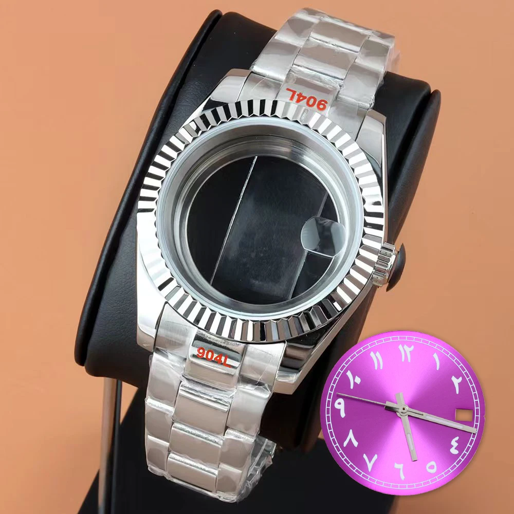 

Silver/Black 36mm 39mm nh35 Watch Case with pink Sunburst Dial and Hands For Datejust NH35 NH36 Movement Waterproof Oyster Strap