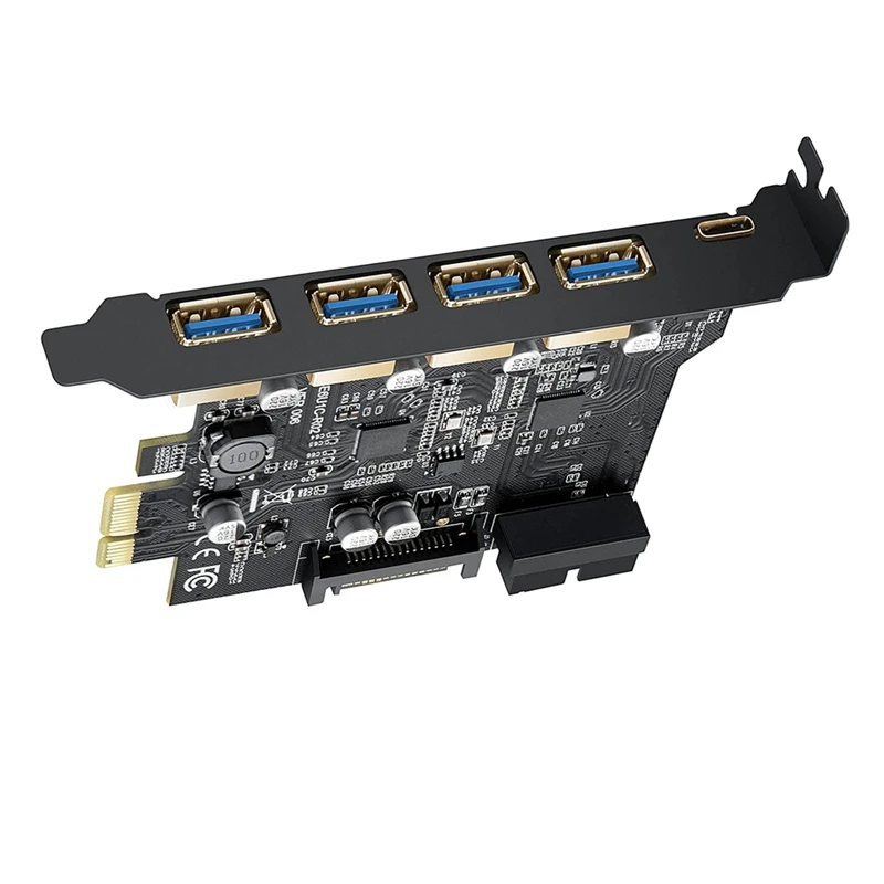 PCI-E To USB 3.0 Card Type A (4) And Type C (1) 5 X USB 3.0 Ports, USB 3.1 Gen1 PCI Express Card Bandwidth Up To 5 Gbps