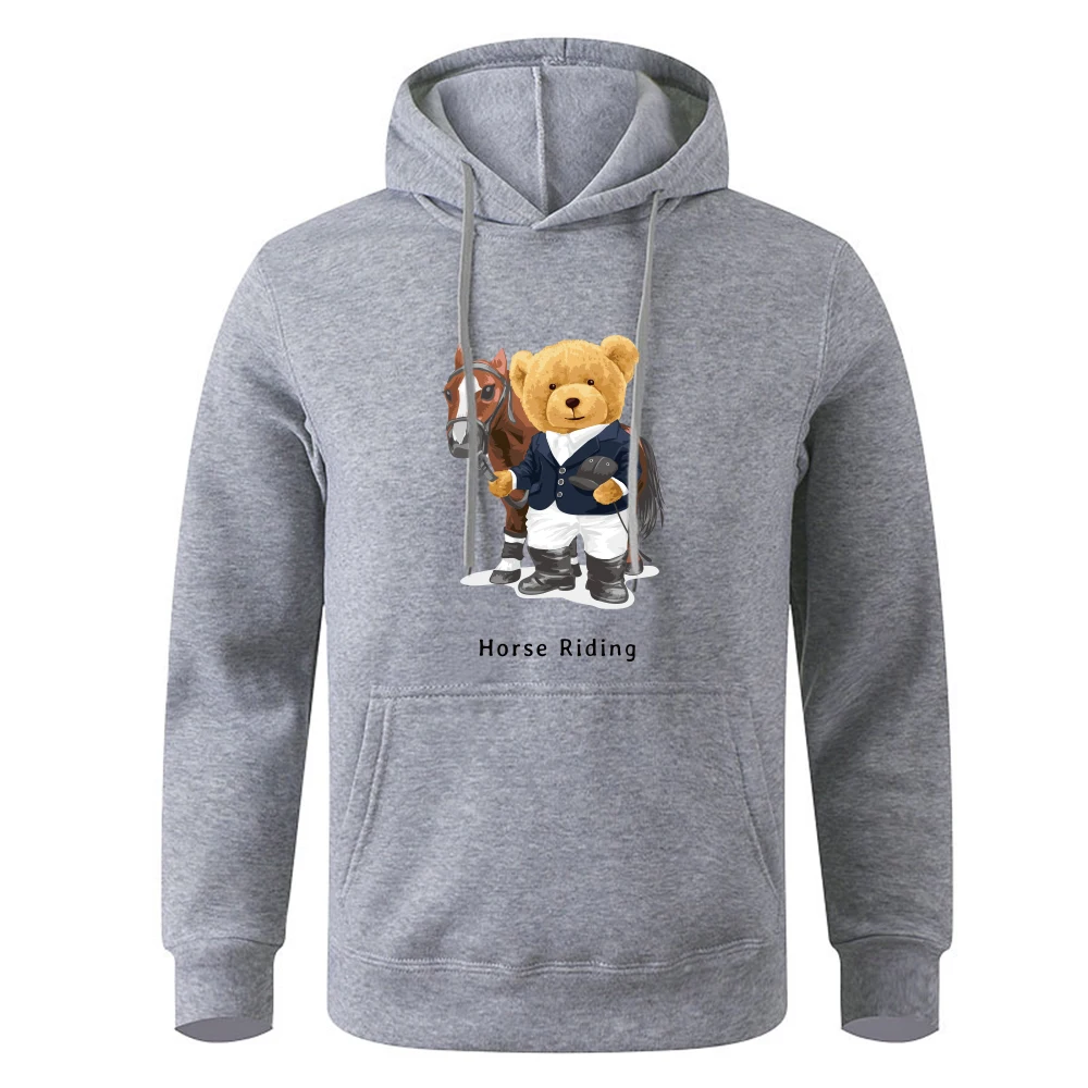 Funny Men Women Hoodie for Men Small Bear Horse Riding Designer Printed Mens Sweatshirts Casual Fleece Oversized Hoodies Autumn