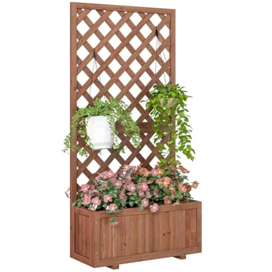 Wooden Raised Garden Bed with Trellis