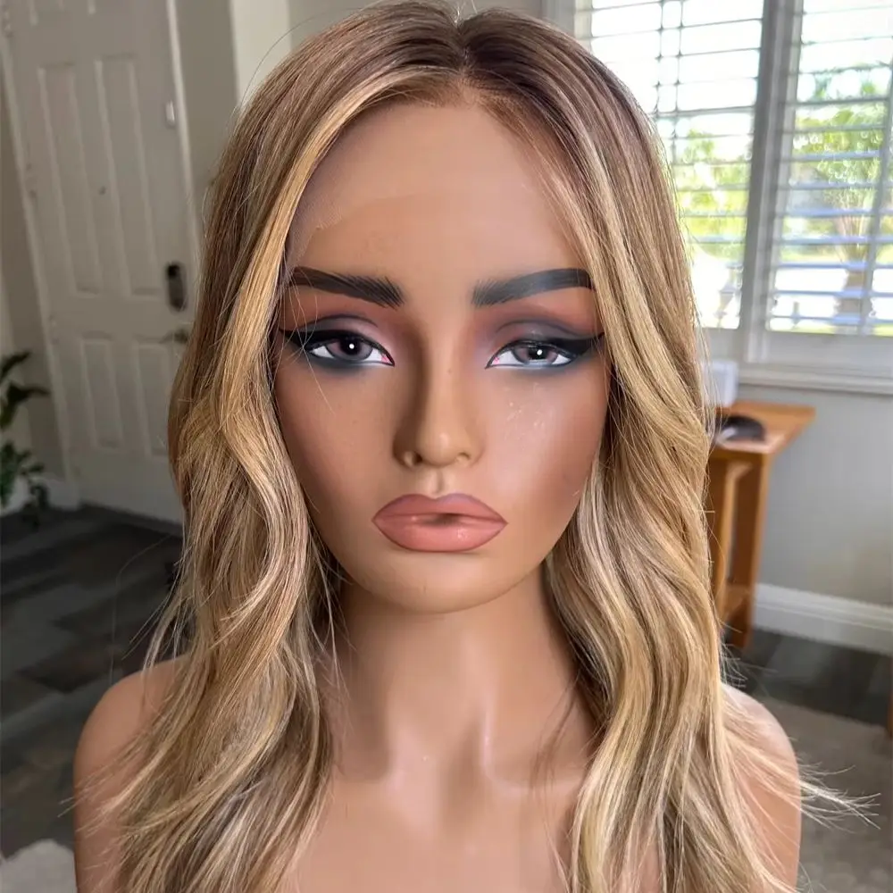 

Trendy Wig Free Part Ombre Caramel Brown Wig Glueless Synthetic Lace Front Wig for Black White Women Natural Preplucked Hairline