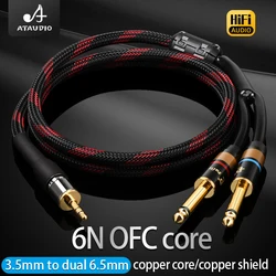 Hifi 3.5mm to Dual 6.5mm Audio  Cable High End Mono 6.5 Jack to Stereo 3.5 Jack Audio AUX Cable for Mixer Amplifier