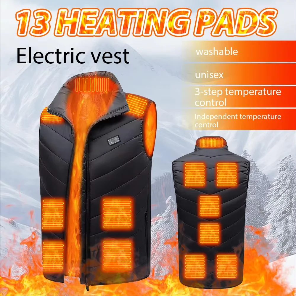 

13 Area Electric Heated Vest for Men Women Winter USB Smart Temperature Control Jacket Self-heating Clothes Thermal Vest Coat