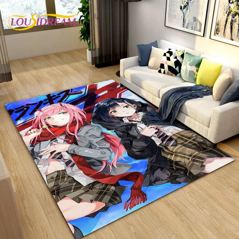 Zero Two alfombra de área de Anime DARLING In The FRANXX, alfombra para sala de estar, dormitorio, sofá, Felpudo de decoración, alfombrilla antideslizante para niños