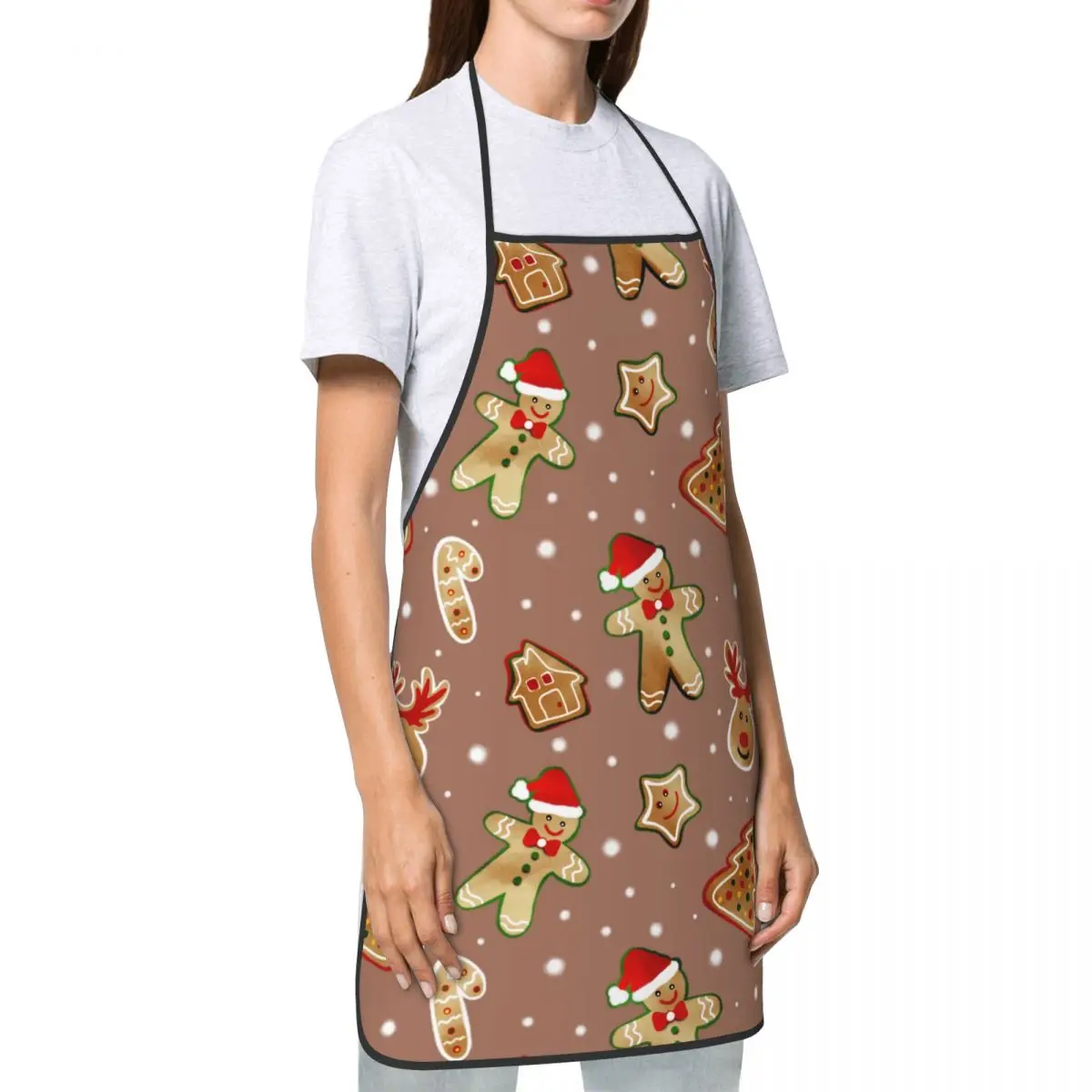 Gifts for Men Women Chef Apron Gingerbread Cookies Deer Christmas Trees Xmas Snow Flakes Aprons Adjustable Waterdrop Resistant