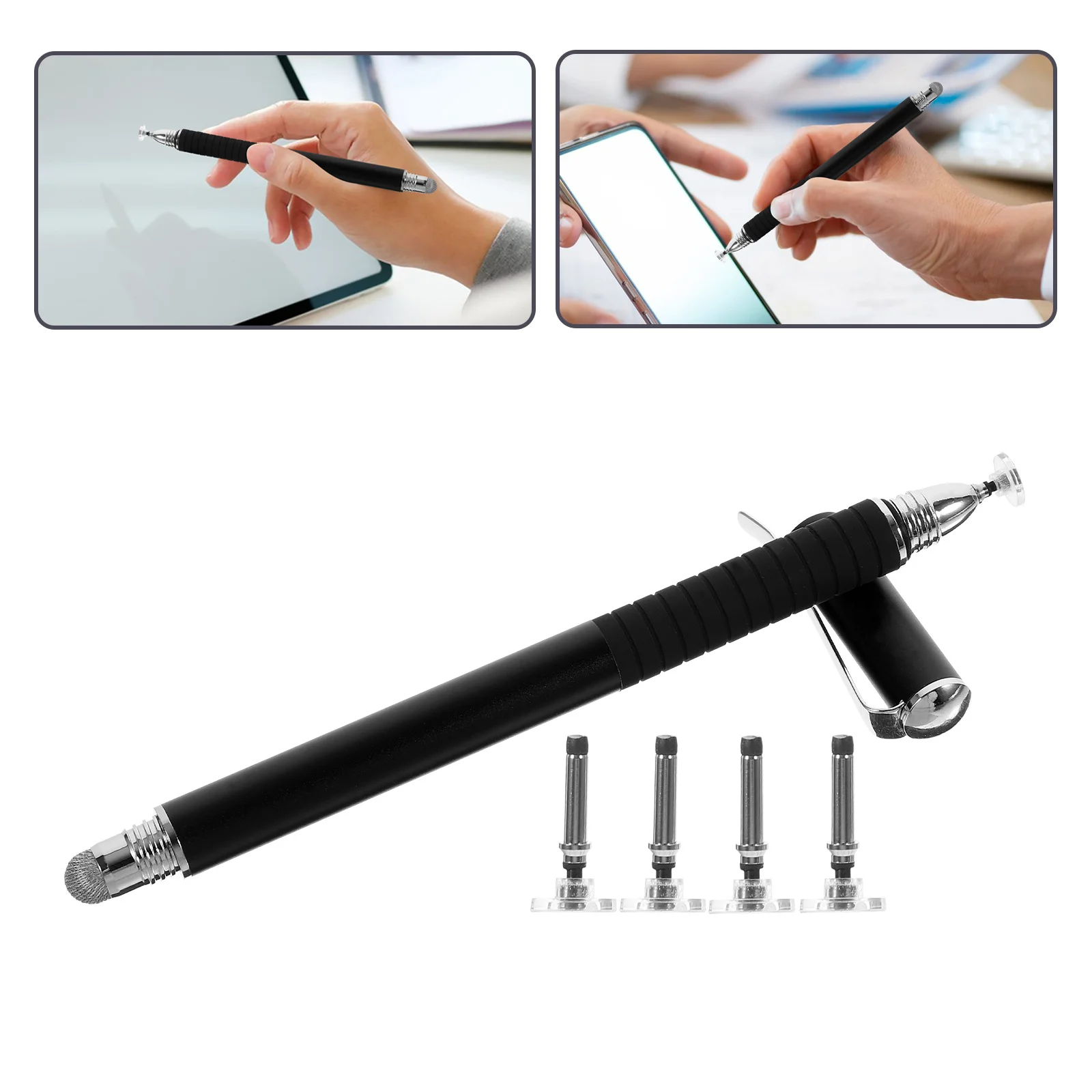 مجموعة قلم سعوية مكونة من 5 قطع بتصميم مزدوج النهاية مع أطراف قرص من السيليكون، آمنة ومتينة لجميع أجهزة اللمس باللون الأسود #2