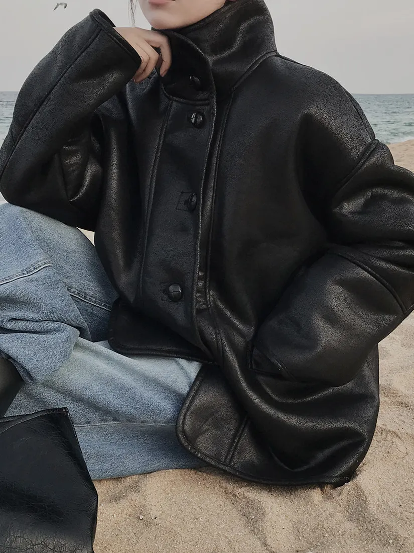 Sli 韓国産ラムファー ジャケット レディース 冬 レトロ スエード バイカーコート エレ アウターウェア レギュラー丈 アリゲーターパターン