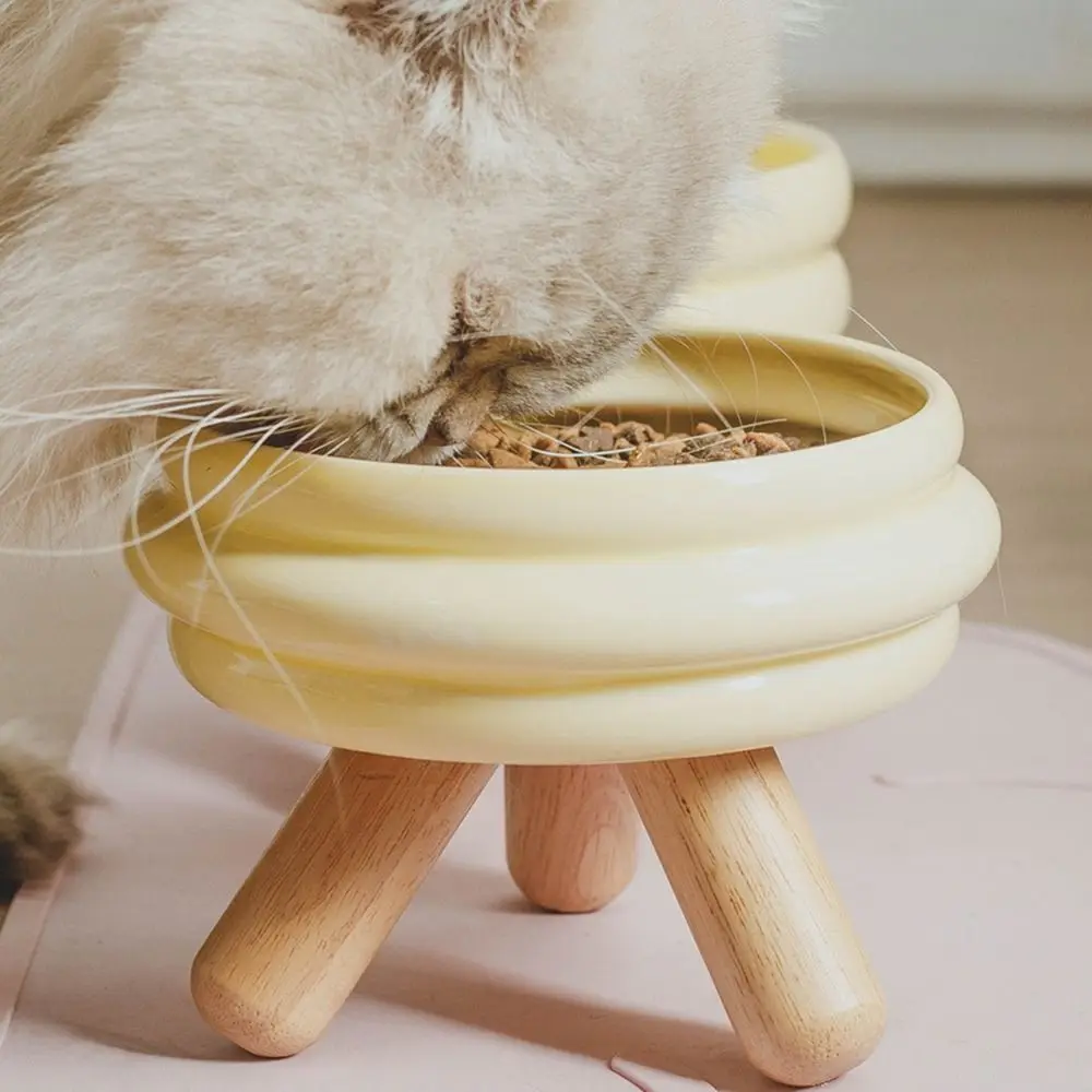 Detachable Cat Ceramic Bowl with Stand Anti-slip Stackable Kitten Food Basin Anti Vomit Thicken Raised Ceramic Cat Dishes Puppy