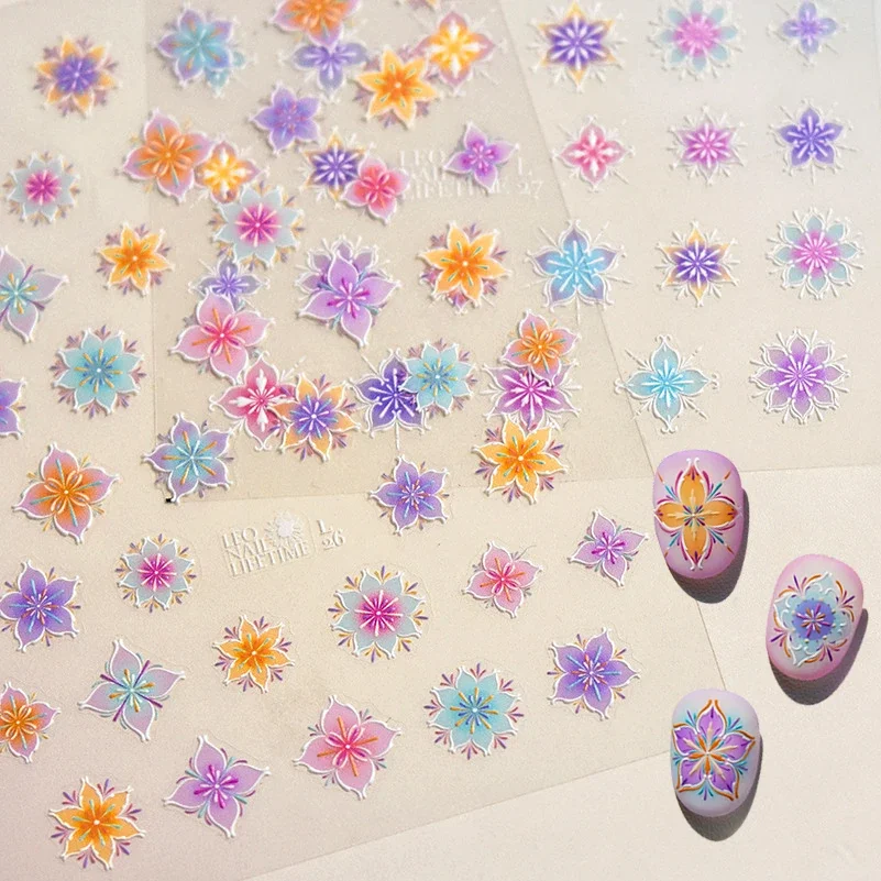 Bohemian Colorful Geometric Totem Pearl Micro Carved Twining Flower 5D Self Adhesive Nail Art Decoration Sticker Manicure Decals