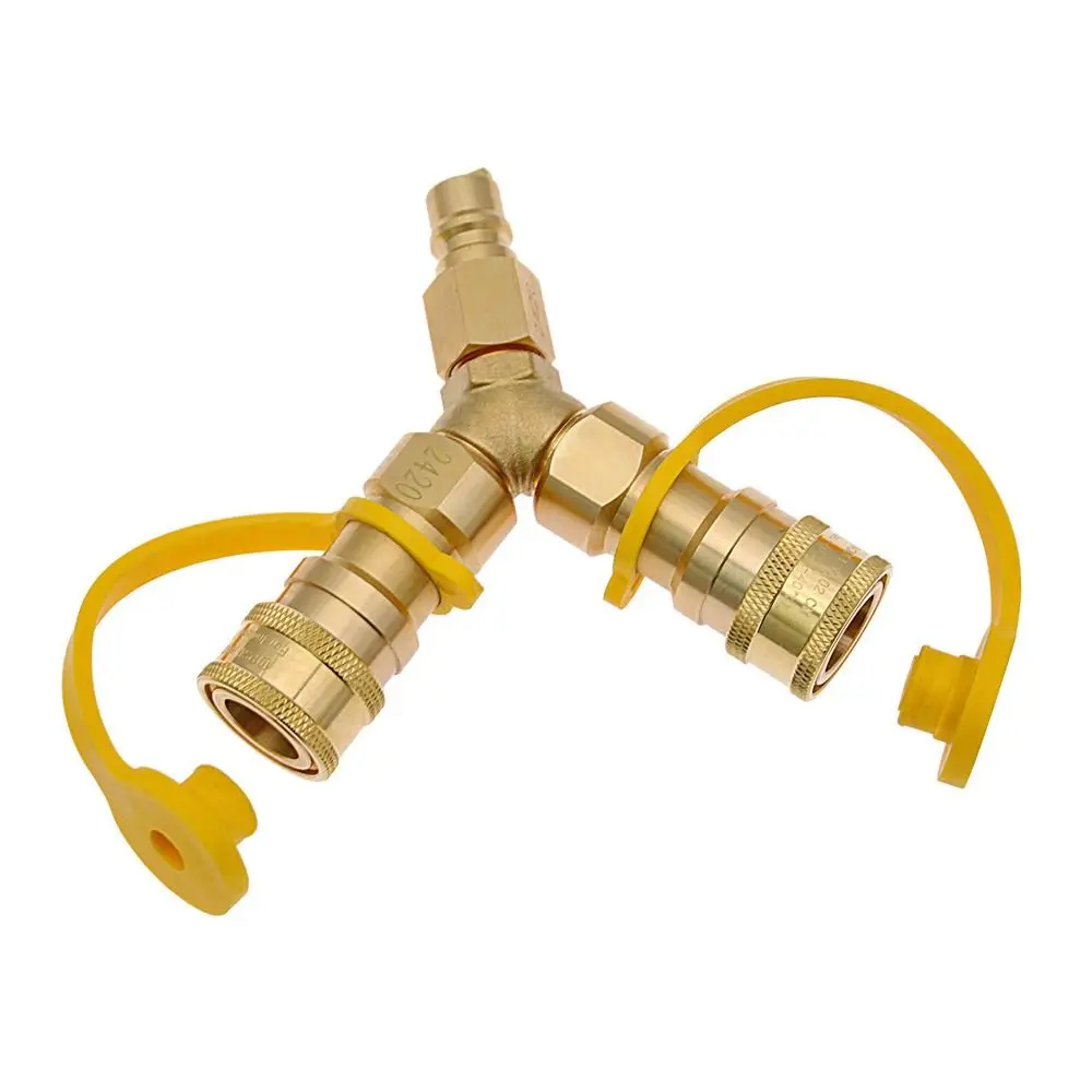 

3/8 Inch Natural Gas Y Splitter 2-Way Wear-resistant Y-joint Quick Gas Connector Brass Easy Grip