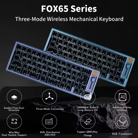 Chosfox FOX65 Key Custom Mechanical Keyboard Tri-mode Aluminum Kit Hot Swap Gaming Keyboard RGB Rapid Disassemble Gasket QMK/VIA