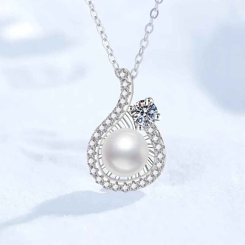 

PT950 Platinum Set Natural Freshwater Pearl Pendant Water Drop Moissanite Necklace Diamond Clavicle Chain PT950 Imprint