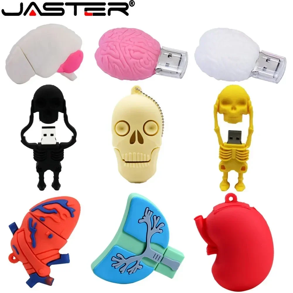 JASTER Skull USB Flash Drives 64GB Skeleton Memory Stick 32GB Red Heart Pen Drive 16GB Lung U Disk Creative Gift Brain Pendrive