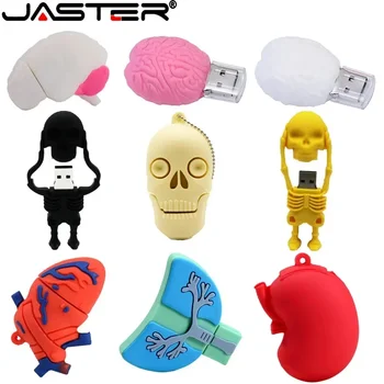 JASTER Skull USB แฟลชไดรฟ์ 64GB Skeleton Memory Stick 32GB หัวใจสีแดงไดรฟ์ปากกา 16GB Lung U Disk ของขวัญสร้างสรรค์สมอง Pendrive
