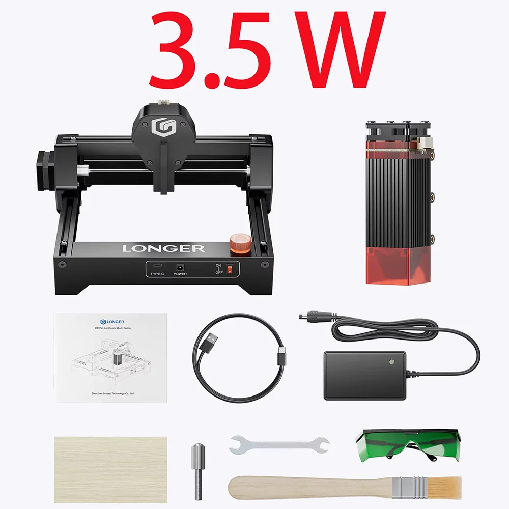 LONGER RAY5 2,5W/3,5W/5,5W Mini-lasergraveermachine, 0,04 mm laserspot, graveer- en snijmachine met touchscreen, werkgebied 130 x 140 mm, compacte lasergraveermachine voor gepersonaliseerde cadeaus,