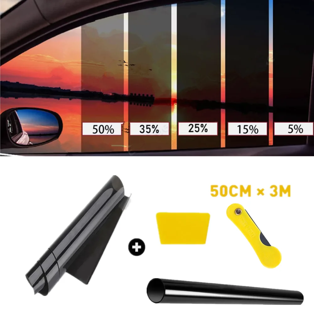 

50x300CM Car Window Film Car Sun Shade 1%/5%/15% /25%/35%/50% VLT Front Windshield Auto Home Glass UV Protector