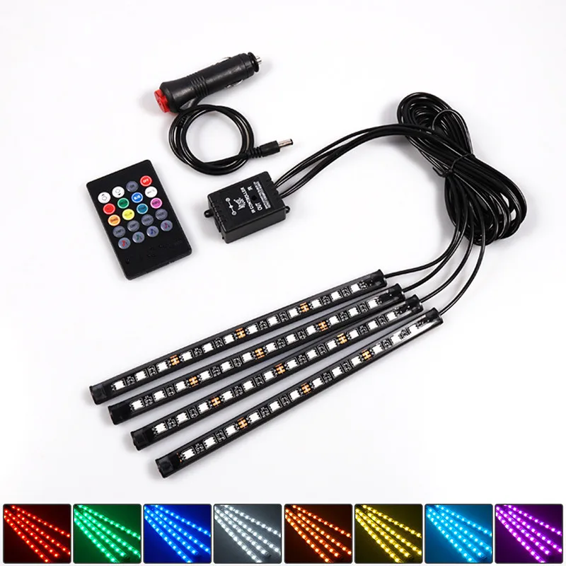 72/48/36 LED RGB Car Foot Ambient Light with USB Cigarette Automotive Interior Lights Strip Decoration Bar Remote/Voice Control