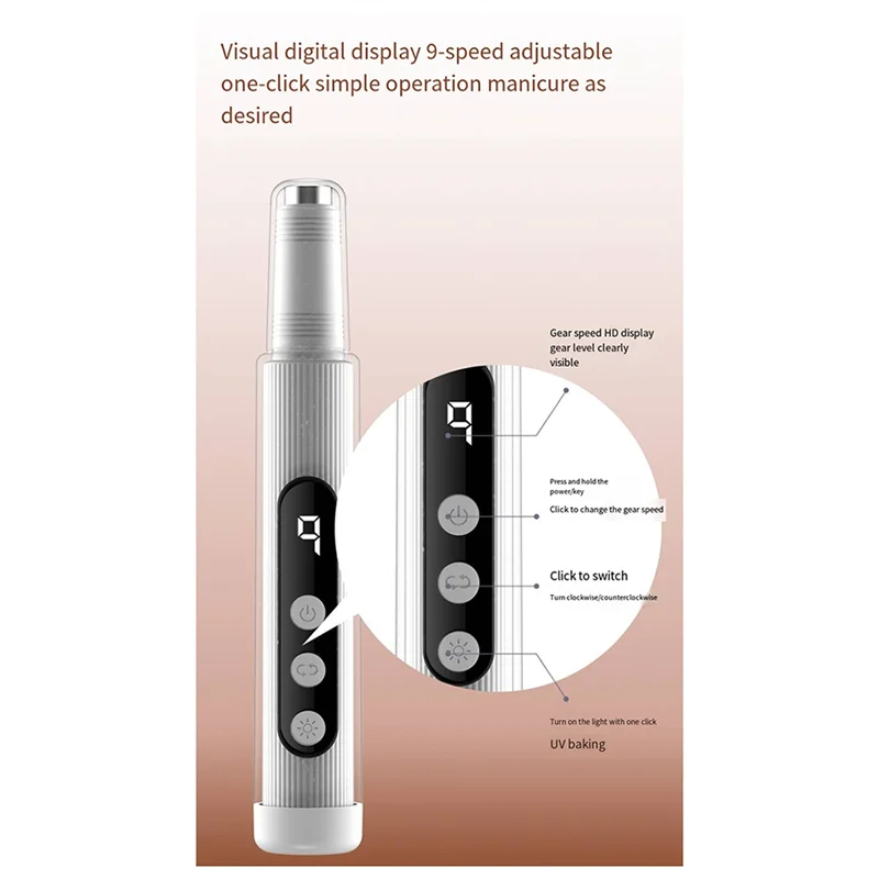 BAAO-New HX-15 مصباح شواء متعدد الوظائف ملمع أظافر 9 سرعات إلى الأمام والخلف التبديل 18000 دورة في الدقيقة أداة الأظافر