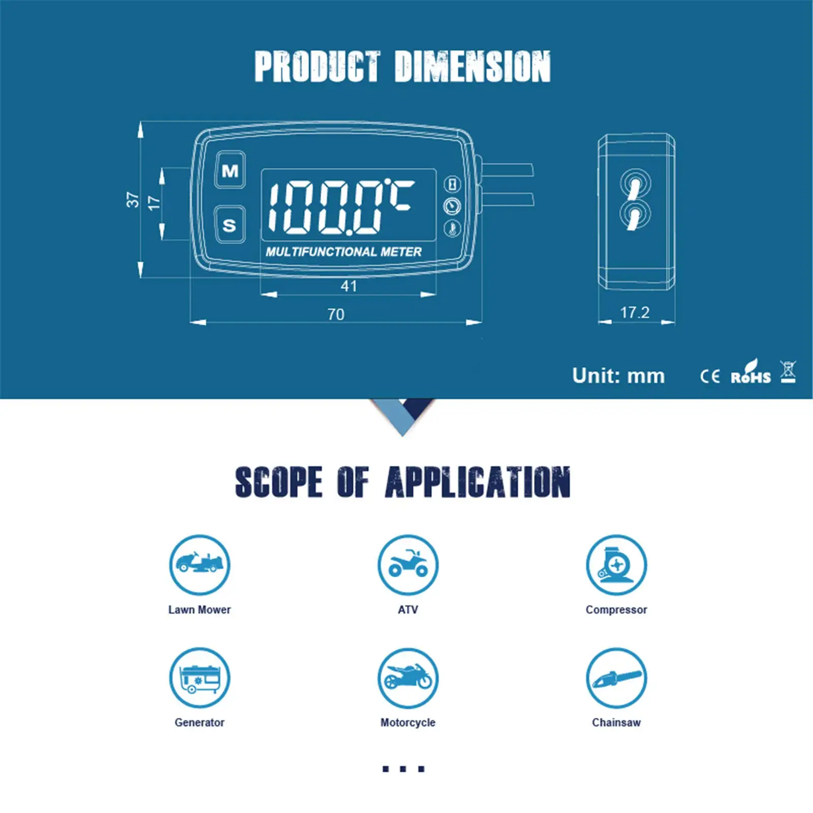 RPM &Temperature Display,Digital LED Engine Hour Meter,Maintenance Reminder,External Powered Operating for Lawn Mower Outboard