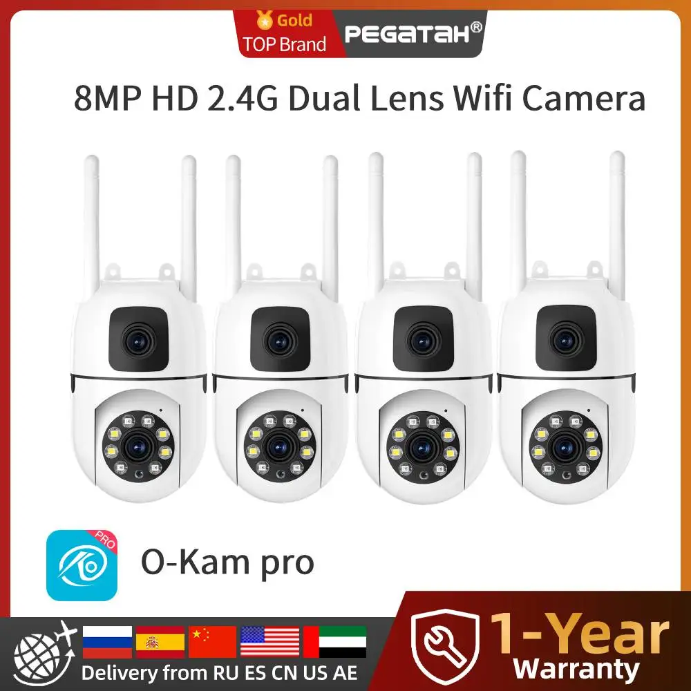 

4PCS 4+4MP HD 2.4G Dual Lens Wifi Camera PTZ Outdoor Smart Night Vision Human Detection IP Security Protection Cam O-Kam Pro APP