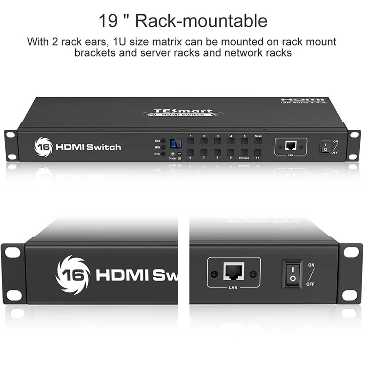 HDMI коммутатор с 16 портами RS232 LAN выход 18 Гбит/с Поддержка ИК-пульта дистанционного управления 4k60hz видео коммутатор с дисплеем