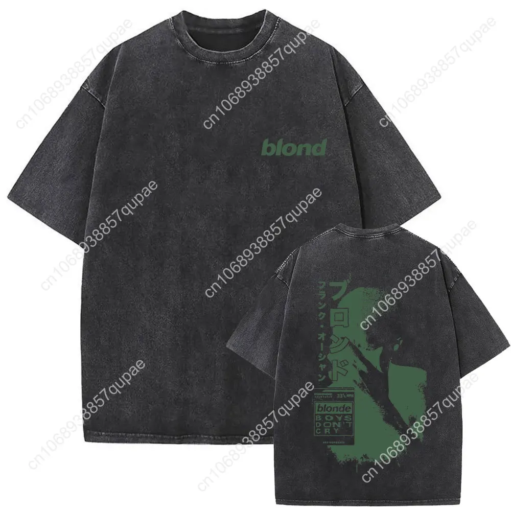 Washed Rapper Frank Vintage Oversized T Shirts Men Ocean Hip Hop Trend T Shirt Blond Pop Music T-shirts Male Fashion Streetwear