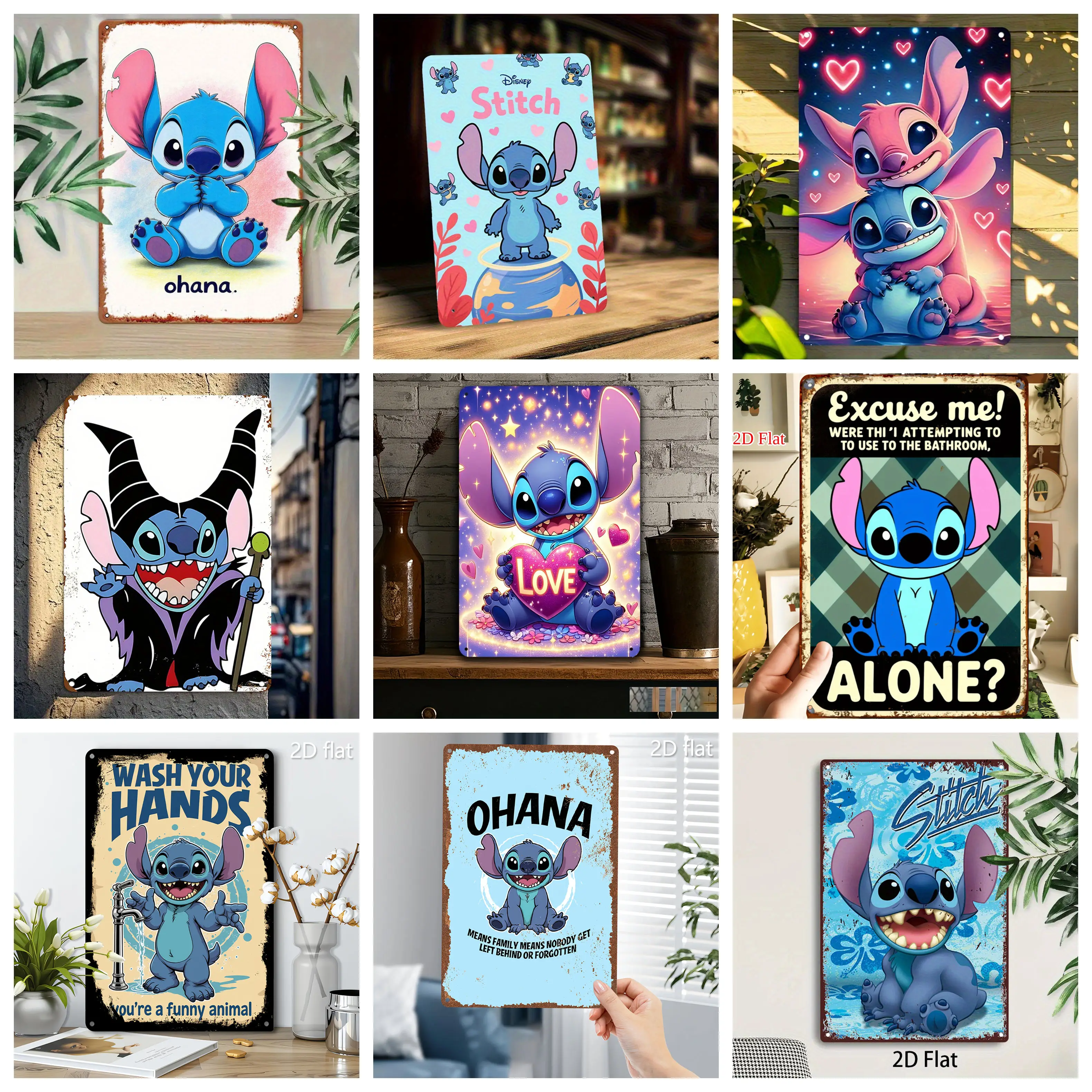 

Miniso Stitch Warm & Slogan Metal Signs wall decor Tin Signs Captain Metal Poster Decor for Bar Pub Club Wall Decoration
