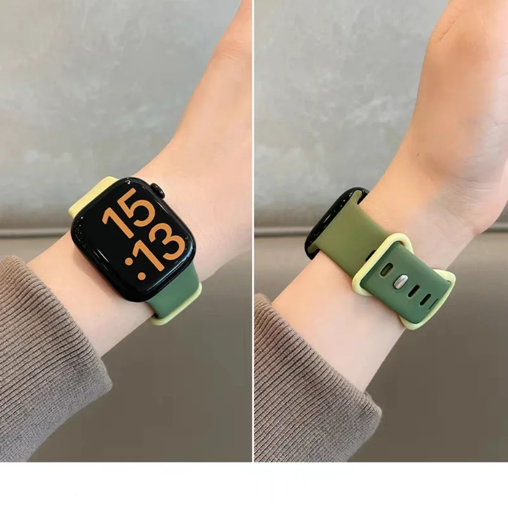 Advanced Double Color Silicone Strap For Apple Watch band women Series 10/9/8/7/6/5/4/3 38mm 40mm 41mm 42mm 44mm 45mm 46mm 49mm