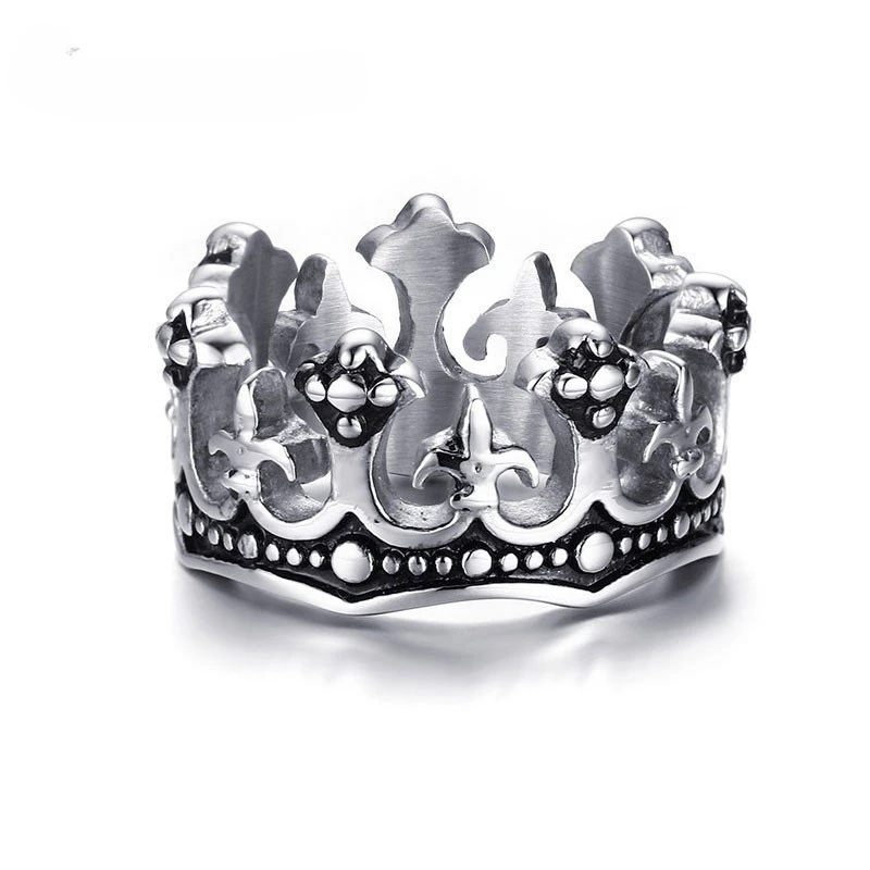 Men's Rings Black Royal King Crown Knight Fleur De Lis Cross Vintage Rings for Men Jewelry