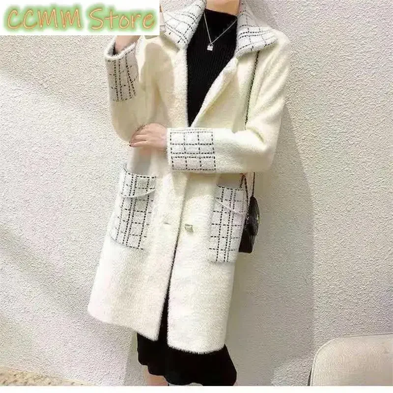 Mink Velvet Winter Women's Coat Tide ins Joker Loose Plus Size Knit Cardigan New Western Style Women's Coat Tide Slimming