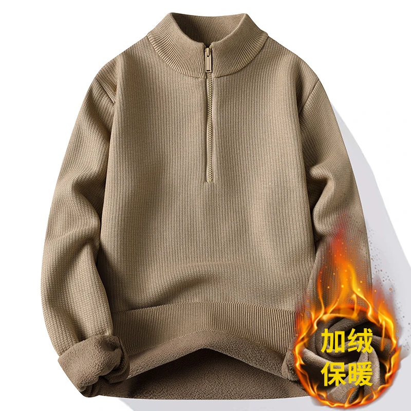 

Winter Men's Semi-zipper Sweater Solid Color Knitting Joker One Sweater With Sweater Inside