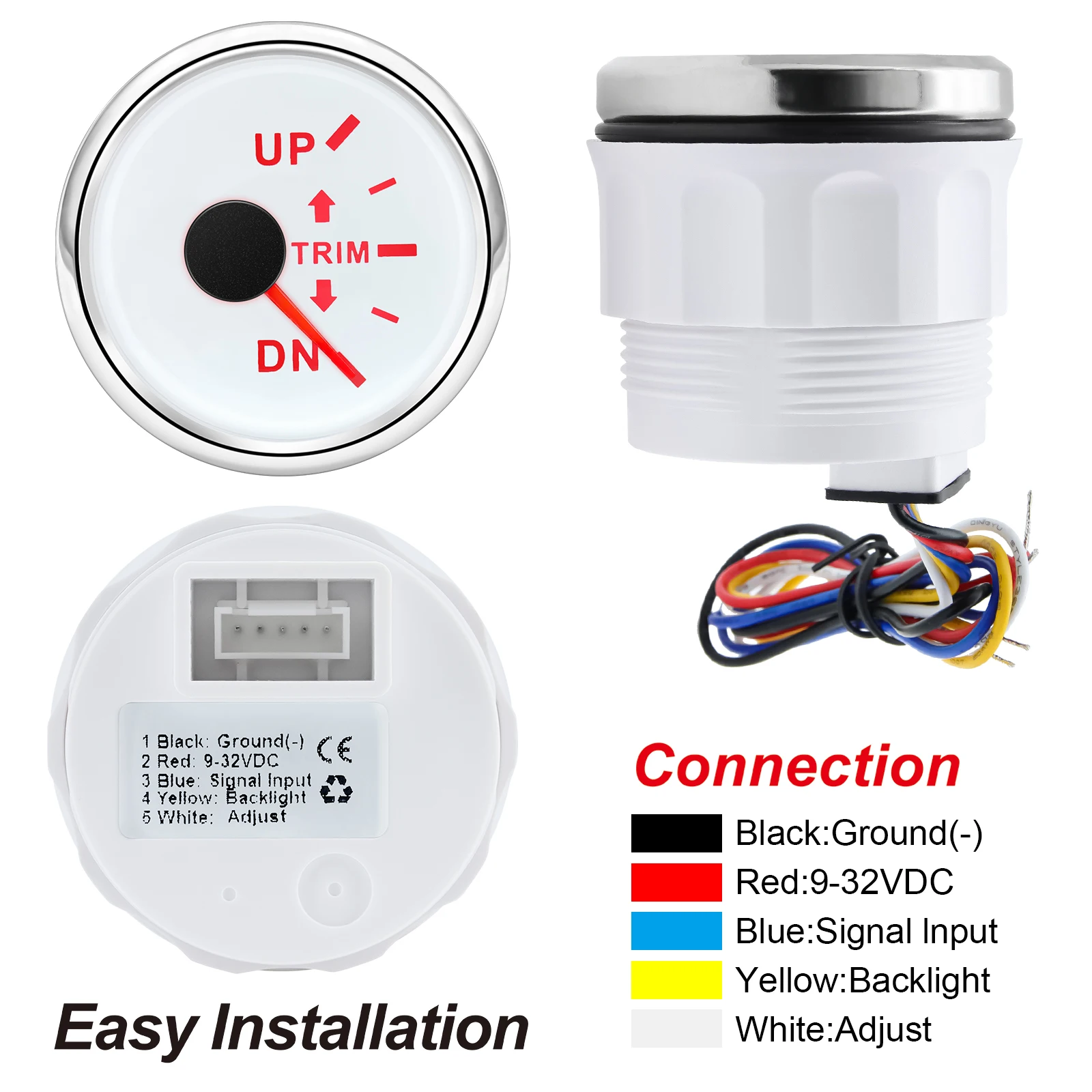 7 Color LED Backlight 52mm Trim Gauge 0-190ohm Trim Gauge Sensor For 12V 24V Car Boat Marine Boat Vehicles Up-Down Trim Meter images - 6