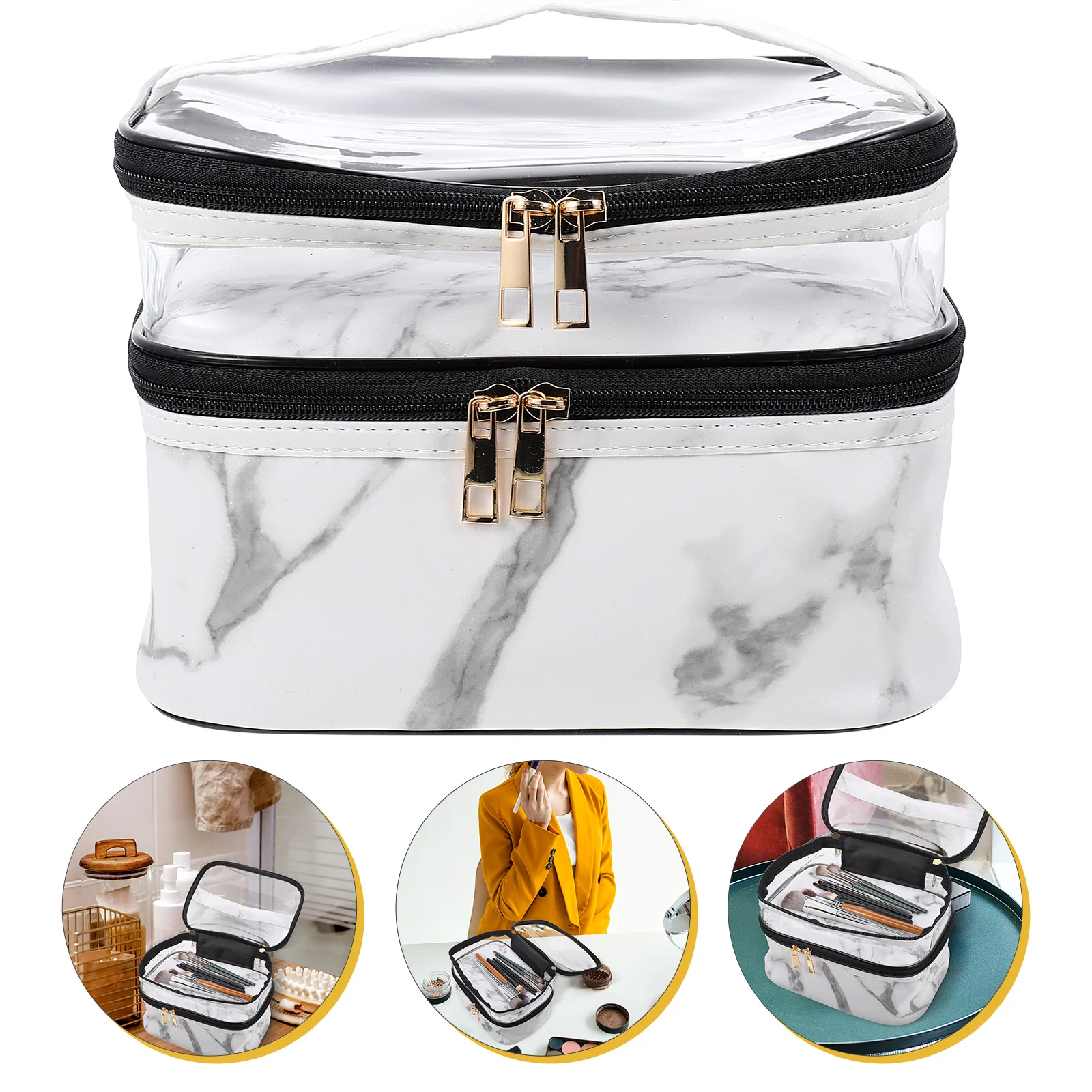 

Marble Print Toiletry Storage Travel Skincare Pouch Zipper Closure Durable Lightweight Portable Organizer For Women