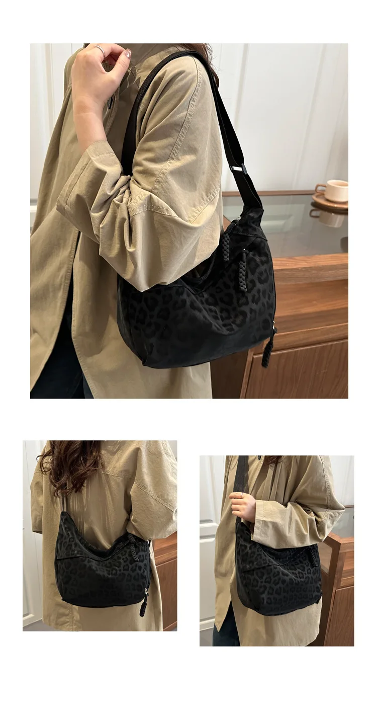 Modische Damen-Umhängetasche mit Leopardenmuster, große Kapazität, Hobo-Umhängetasche für den täglichen Pendelverkehr, lässiges Outfit, Achseltasche – Detail 22
