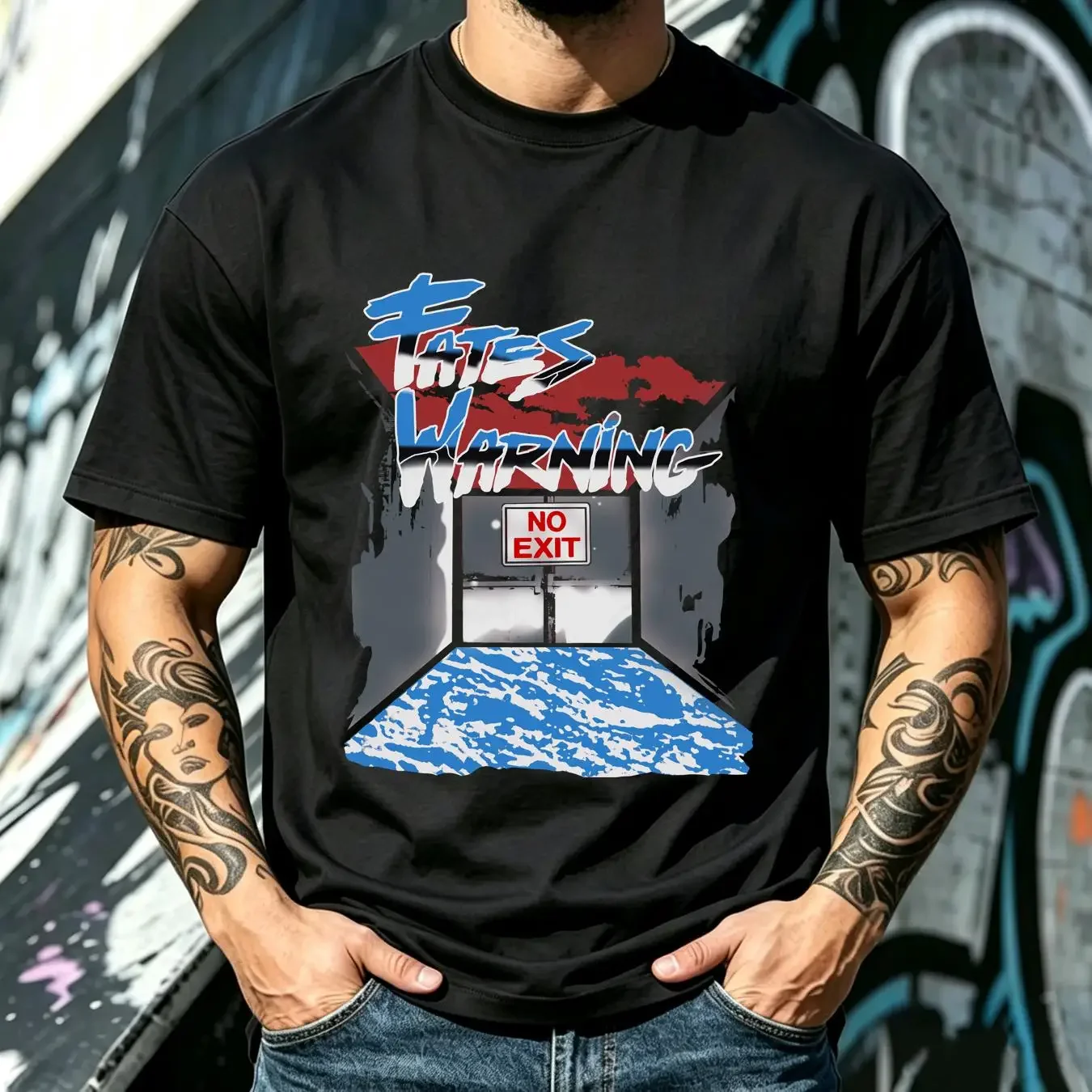 washed T Shirt Rare Vintage Fates Warning No Exit Tour 80s Progressive Rock Band Black long or short sleeves vintage Washed